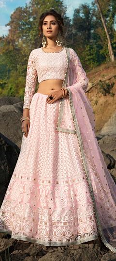 Festive, Wedding Pink and Majenta color Lehenga in Net fabric with A Line Sequence, Thread, Zari work : 1661139