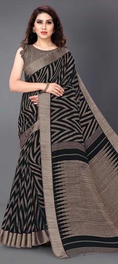 Traditional Beige and Brown, Black and Grey color Saree in Cotton fabric with Bengali Printed work : 1661326