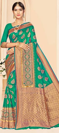 Traditional Green color Saree in Art Silk fabric with South Weaving work : 1662314