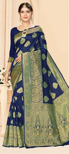 Traditional Blue color Saree in Art Silk, Silk fabric with South Weaving work : 1662321