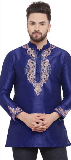 Blue color Kurta in Dupion Silk fabric with Embroidered, Patch, Thread work : 1662361