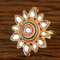White and Off White color Ring in Brass studded with Kundan & Gold Rodium Polish : 1663099