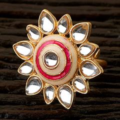 White and Off White color Ring in Brass studded with Kundan & Gold Rodium Polish : 1663102