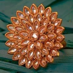 Beige and Brown color Ring in Brass studded with Kundan & Gold Rodium Polish : 1663105