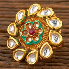 White and Off White color Ring in Brass studded with Kundan & Gold Rodium Polish : 1663113