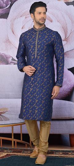 Blue color Kurta Pyjamas in Jacquard fabric with Weaving work : 1663731