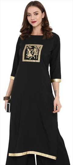 Casual Black and Grey color Kurti in Crepe Silk fabric with Long Sleeve, Straight Printed work : 1663991