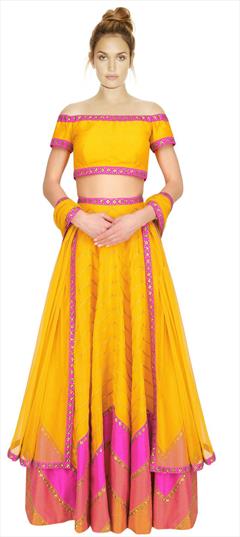 Festive, Party Wear Yellow color Lehenga in Art Dupion Silk fabric with A Line Sequence work : 1665434