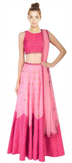 Festive, Party Wear Pink and Majenta color Lehenga in Art Dupion Silk fabric with A Line Sequence, Thread work : 1665441