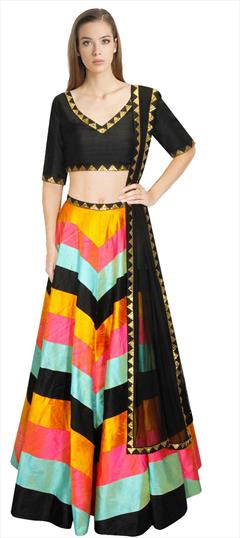 Festive, Reception Multicolor color Lehenga in Art Dupion Silk fabric with A Line Embroidered, Patch, Sequence work : 1665486
