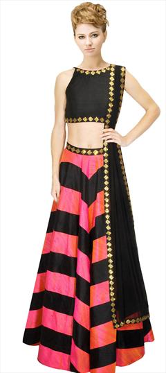 Festive, Reception Black and Grey, Pink and Majenta color Lehenga in Art Dupion Silk fabric with A Line Patch, Sequence work : 1665489