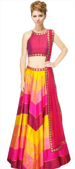 Festive, Reception Multicolor color Lehenga in Art Dupion Silk fabric with A Line Patch, Sequence work : 1665491