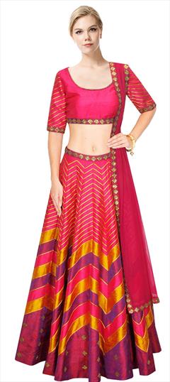 Festive, Reception Multicolor color Lehenga in Art Dupion Silk fabric with A Line Embroidered, Patch, Sequence work : 1665493