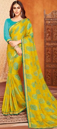 Bollywood, Casual Yellow color Saree in Georgette fabric with Classic Floral, Printed work : 1665535