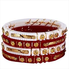Red and Maroon, White and Off White color Bangles in Metal Alloy studded with Artificial & Gold Rodium Polish : 1665668