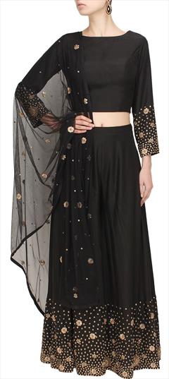 Festive, Reception Black and Grey color Lehenga in Art Dupion Silk fabric with A Line Bugle Beads work : 1665751