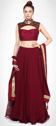 Festive, Reception Red and Maroon color Lehenga in Faux Georgette fabric with A Line Lace, Sequence work : 1665754