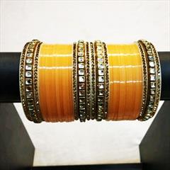 Yellow color Bangles in Metal Alloy studded with CZ Diamond & Gold Rodium Polish : 1665808