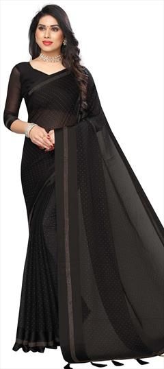 Casual Black and Grey color Saree in Chiffon fabric with Classic Stone work : 1666217