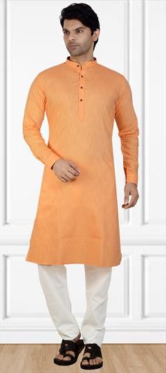Orange color Kurta Pyjamas in Cotton fabric with Thread work : 1667754