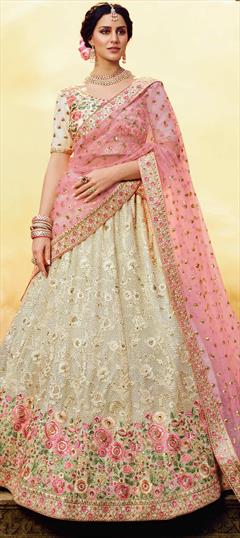 Bridal, Wedding White and Off White color Lehenga in Georgette fabric with A Line Sequence, Swarovski, Thread, Zari work : 1668013