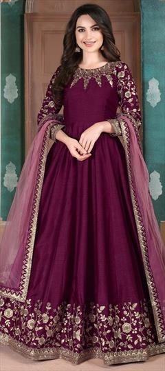 Casual, Party Wear Pink and Majenta color Salwar Kameez in Art Silk, Silk fabric with Anarkali Embroidered, Thread, Zari work : 1668368