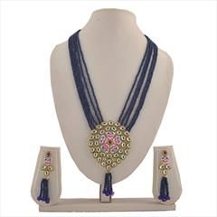Blue color Pendant in Copper studded with Kundan & Gold Rodium Polish : 1669535