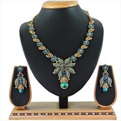 Blue color Necklace in Copper, Metal Alloy studded with CZ Diamond & Gold Rodium Polish : 1670005
