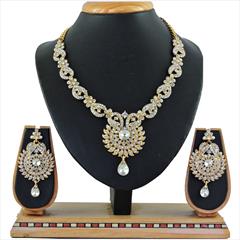 White and Off White color Necklace in Copper, Metal Alloy studded with CZ Diamond & Gold Rodium Polish : 1670008