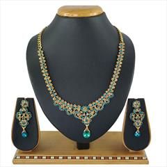 Blue color Necklace in Copper, Metal Alloy studded with CZ Diamond & Gold Rodium Polish : 1670027