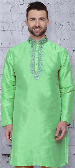Green color Kurta in Dupion Silk fabric with Embroidered, Thread work : 1670037