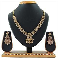 Gold color Necklace in Copper, Metal Alloy studded with CZ Diamond & Gold Rodium Polish : 1670046