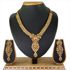 Gold color Necklace in Copper, Metal Alloy studded with CZ Diamond & Gold Rodium Polish : 1670079