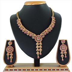 Pink and Majenta color Necklace in Copper, Metal Alloy studded with CZ Diamond & Gold Rodium Polish : 1670241