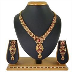 Gold, Red and Maroon color Necklace in Copper, Metal Alloy studded with CZ Diamond & Gold Rodium Polish : 1670253