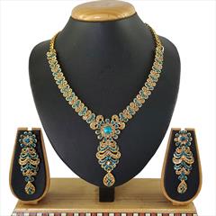 Blue color Necklace in Copper, Metal Alloy studded with CZ Diamond & Gold Rodium Polish : 1670255