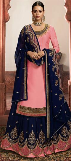 Festive, Party Wear, Reception Pink and Majenta color Long Lehenga Choli in Satin Silk fabric with Embroidered, Stone, Thread, Zari work : 1670328