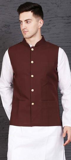 Red and Maroon color Nehru Jacket in Poly cotton fabric with Thread work : 1670363