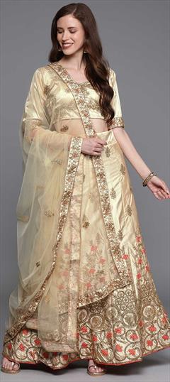 Festive, Reception Beige and Brown color Lehenga in Art Silk fabric with A Line Embroidered, Thread, Zari work : 1670371