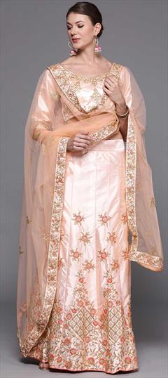 Festive, Reception Pink and Majenta color Lehenga in Art Silk fabric with A Line Embroidered, Thread, Zari work : 1670373