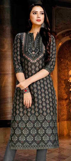 Casual Multicolor color Kurti in Poly cotton fabric with Long Sleeve, Straight Digital Print work : 1670415