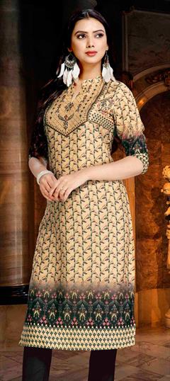 Casual Multicolor color Kurti in Poly cotton fabric with Long Sleeve, Straight Digital Print work : 1670417