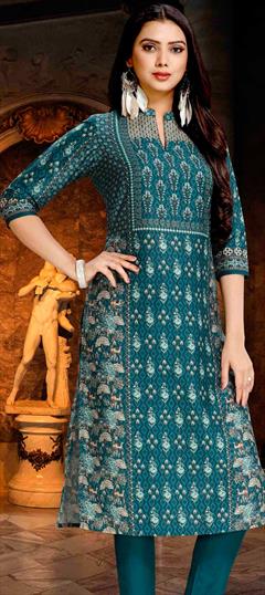 Casual Multicolor color Kurti in Poly cotton fabric with Long Sleeve, Straight Digital Print work : 1670418