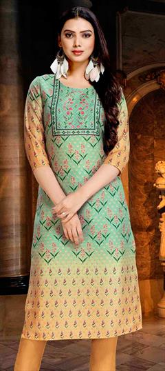Casual Multicolor color Kurti in Poly cotton fabric with Long Sleeve, Straight Digital Print work : 1670419