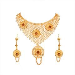 Beige and Brown color Necklace in Metal Alloy studded with CZ Diamond & Gold Rodium Polish : 1670628