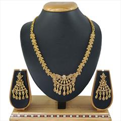 Gold color Necklace in Copper, Metal Alloy studded with CZ Diamond & Gold Rodium Polish : 1670798