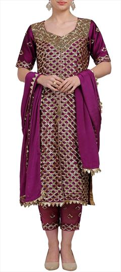 Festive, Reception Purple and Violet color Salwar Kameez in Taffeta Silk fabric with Straight Sequence work : 1670881