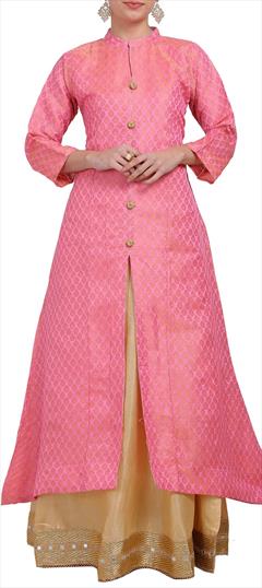 Festive, Reception Pink and Majenta color Long Lehenga Choli in Chanderi Silk fabric with Lace work : 1670889