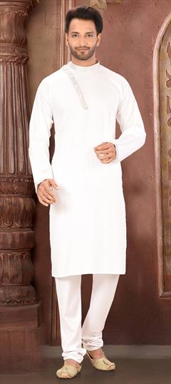 White and Off White color Kurta Pyjamas in Cotton fabric with Embroidered, Resham, Thread work : 1671052