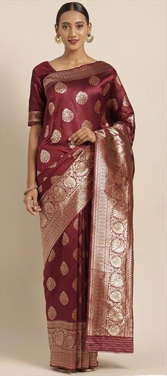 Traditional Red and Maroon color Saree in Art Silk, Silk fabric with South Weaving work : 1671488